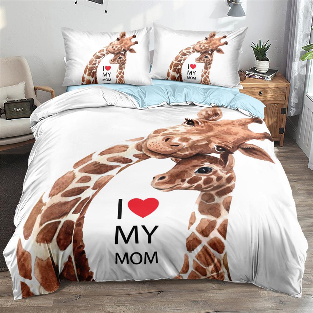 3D Giraffe Duvet Cover 2Pcs Reversible Giraffe Bedding Set, Soft Easy Care Microfiber Comforter Quilt Cover With Zipper Closure
