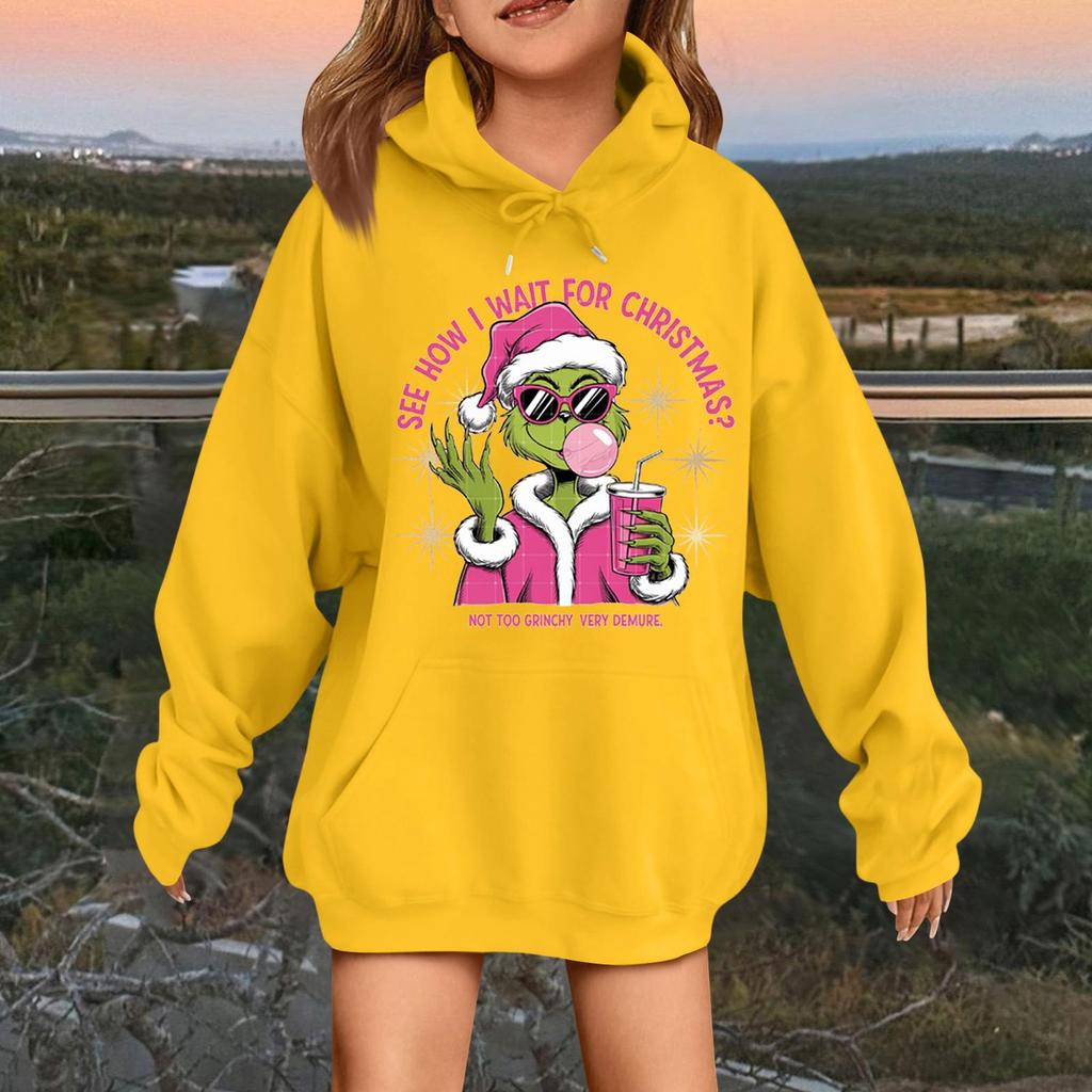 Dětská módní ležérní mikina s dlouhým rukávem, volná, s vánočním potiskem, pulovr s kapucí