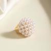 Vintage Gold Color Imitation Pearl Flower Open Rings For Women Exaggerated Metal Irregular Geometric Finger Rings Jewelry