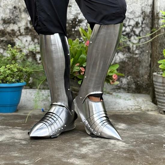 Medieval Gothic Knight Leg Armor  Steel Greaves  Sabatons for , Cosplay, and Fantasy Events