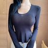Korean Slim Fit Sexy Curved Hem T Shirt Long Sleeve Top Womens Clothing