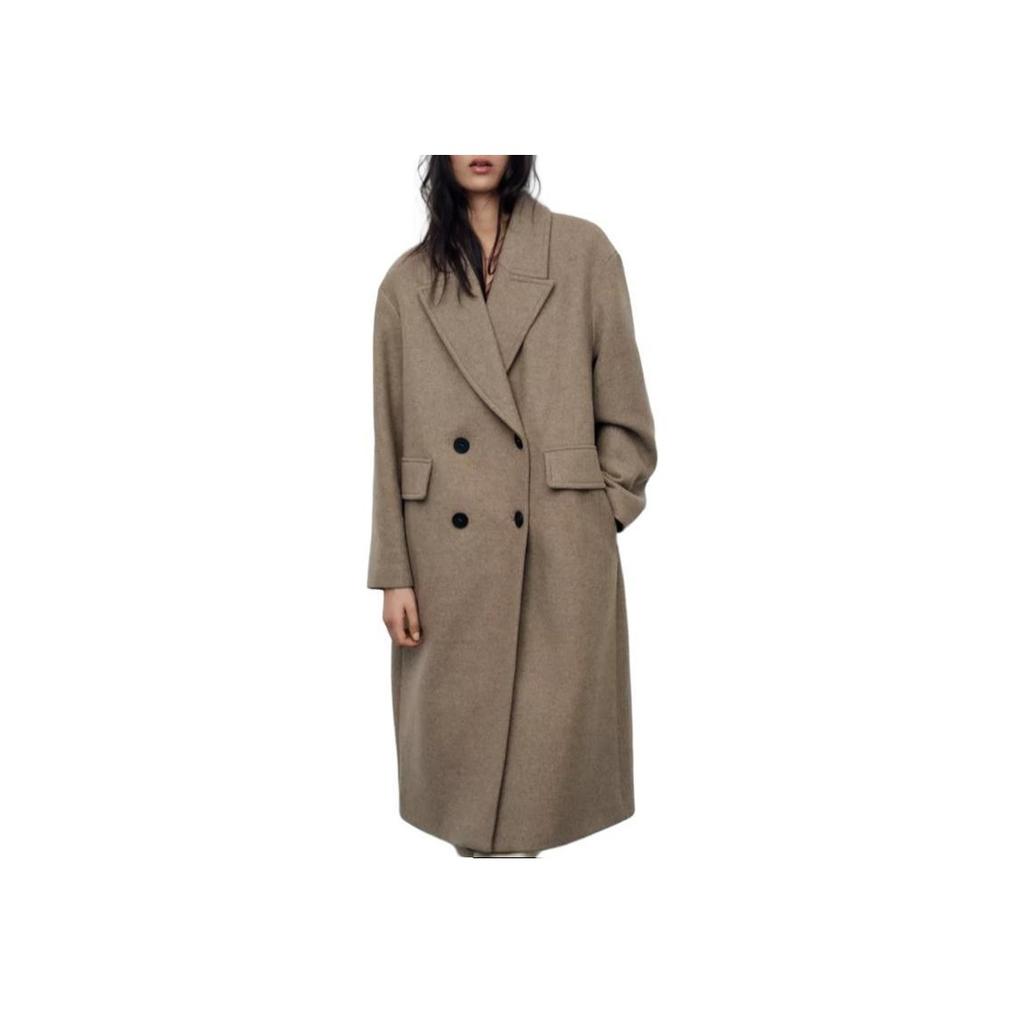 Zara Solid Color Loose Fit Lapel Long Sleeve Coat Women coats Light-Brown 3046345-706