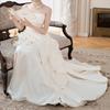 French tube top bride engagement dress women's light luxury niche light wedding dress certificate registration temperament long small white dress
