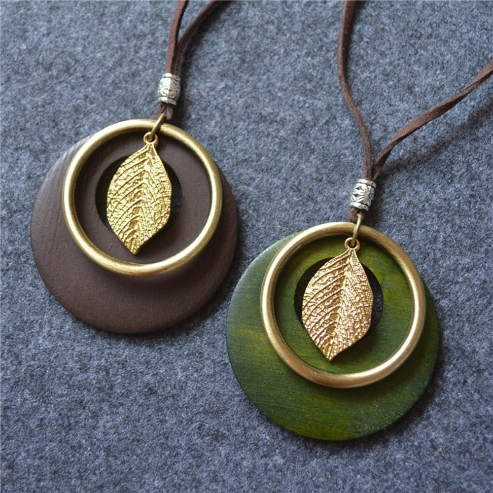 Leaves Sweater Chain Leather Chain Clothing Pendant Vintage Sweater Necklace  for Women Men