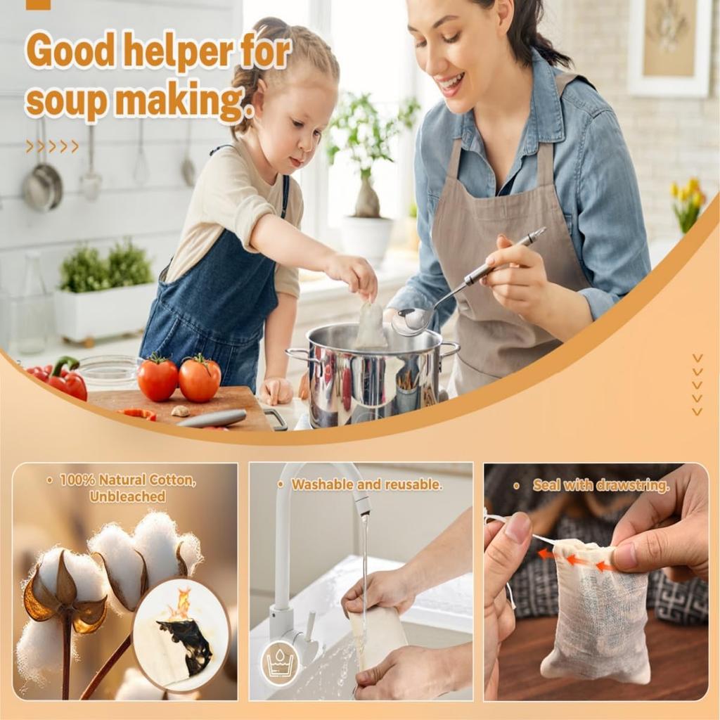 60 Pieces Muslin Bags 100% Cotton Drawstring Bag Reusable Mesh Bags for Spice Cooking Soup Herb Loose Leaf Tea Coffee Filter Crafts Soap Nuts Gift