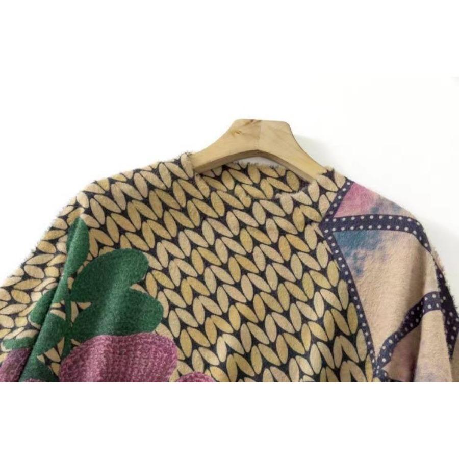 Umělecký svetr z imitace norkové kožešiny Retro etnický styl Podzim Zima Volný pulovr Dámský kulatý výstřih Populární pletený svetr pro ženy