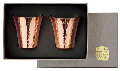 Asahi Cold Sake Cups, 65ml, Set of 2, Metal Interior, Hammered Finish, Made In Japan, Pure Copper (25 Times More Thermally Conductive Than Stainless S