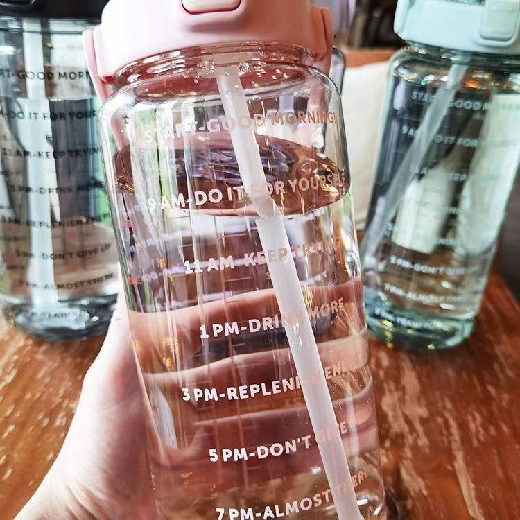 High-Capacity Sports Water Cup with Straw - Heat-Resistant Plastic, Portable Fitness Bottle