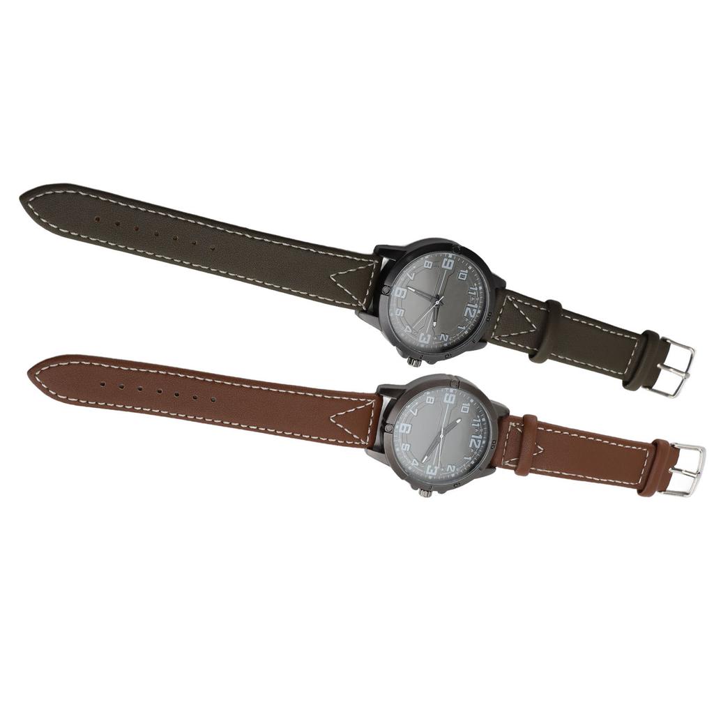 Men Quartz Watch Round Large Dial PU Leather Strap Retro Wristwatch for Daily Life Sports Business P