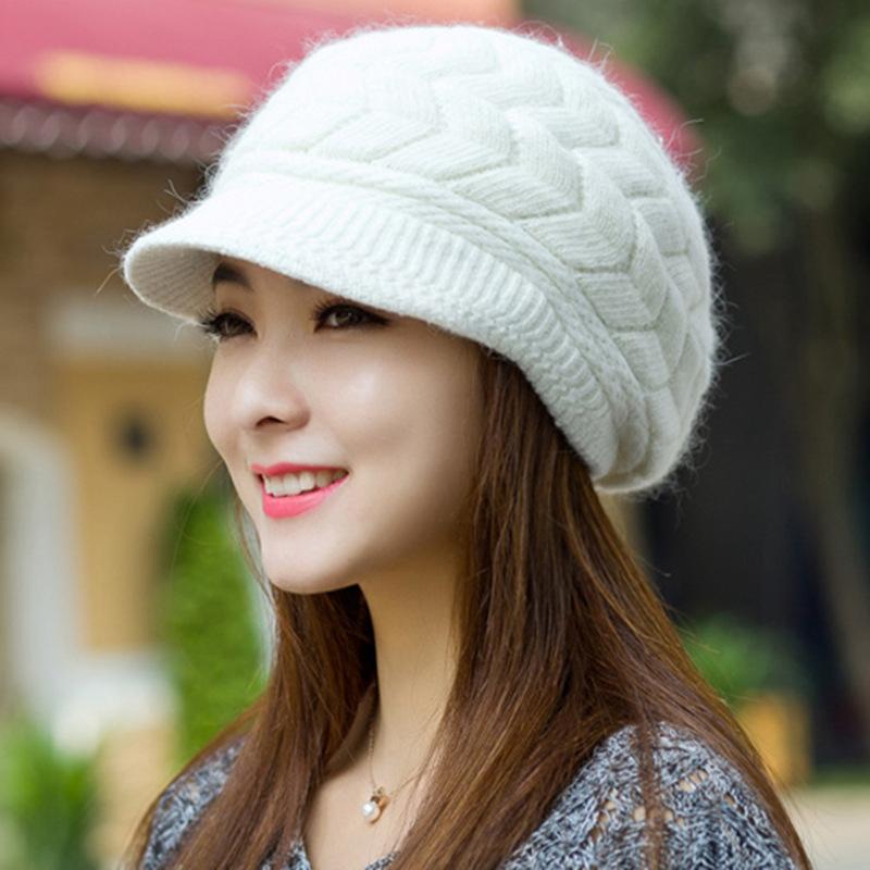 Women'S Autumn/Winter Knitted Hat With Fleece Lining Stylish And Versatile Beret Outdoor Warm Hat