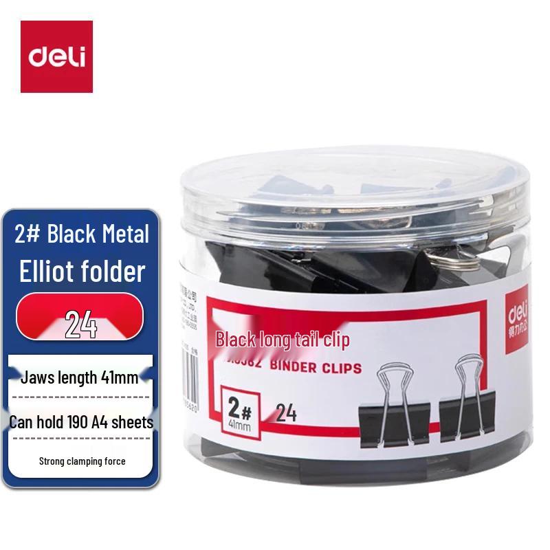 Deli 8562-2 Black 40mm Large Metal Binder Clips