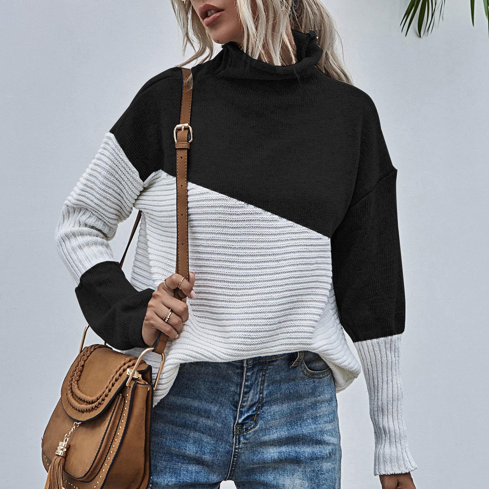 

Женский Модный Повседневный Темперамент Зимний Контрастный Пуловер С Длинным Рукавом Свитер S чёрный