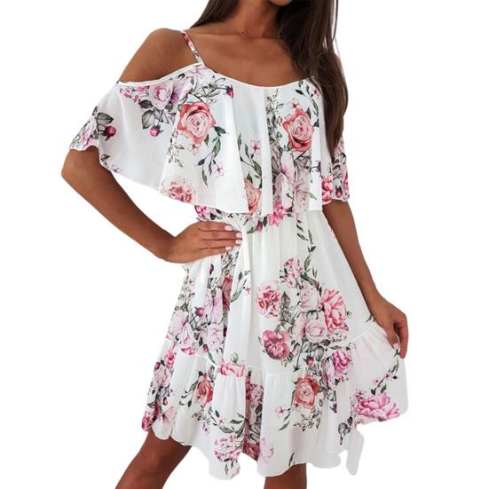 

Женское платье с оборками, на тонких бретелях, лоскутное, с открытыми плечами, с короткими рукавами, женское платье-слинг для пляжа S белый