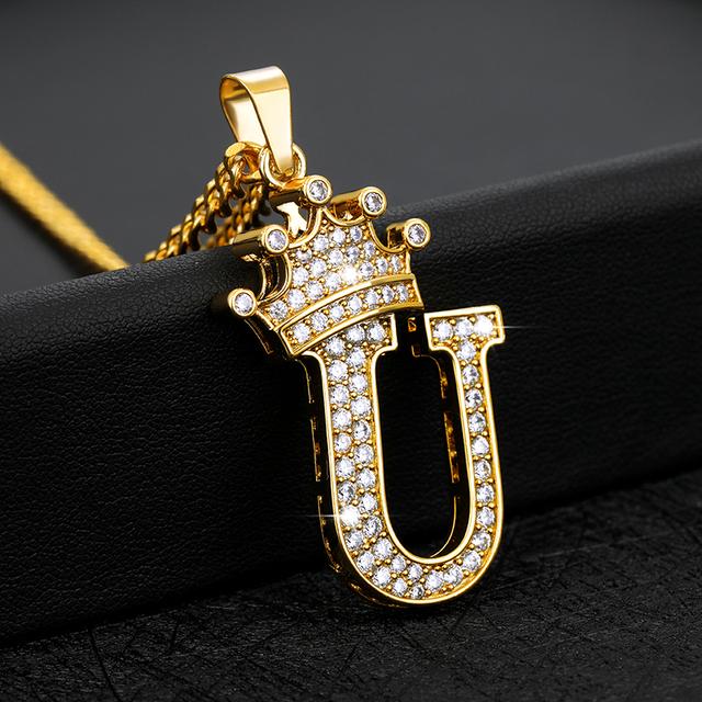 

Ожерелье с короной в виде букв A-Z для женщин и мужчин в стиле хип-хоп, ювелирные изделия из кристаллов и цирконов, ожерелье с подвеской, бижутерия 60cm золотой