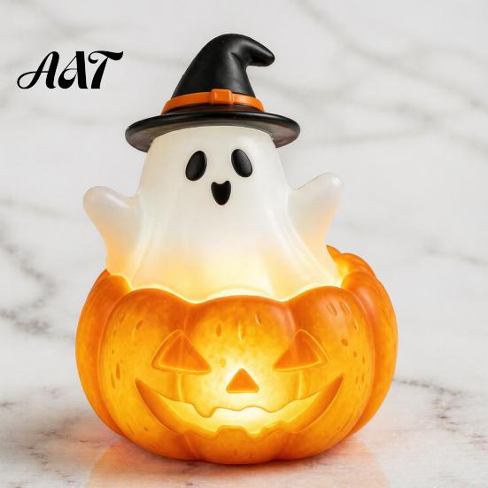 Autumn Seasonal Home Decor Halloween Cute Light Up Ghost Decoration, Small Statue Night Light, Gifts for Lovers Resin Table Decoration Indoor, Kitchen