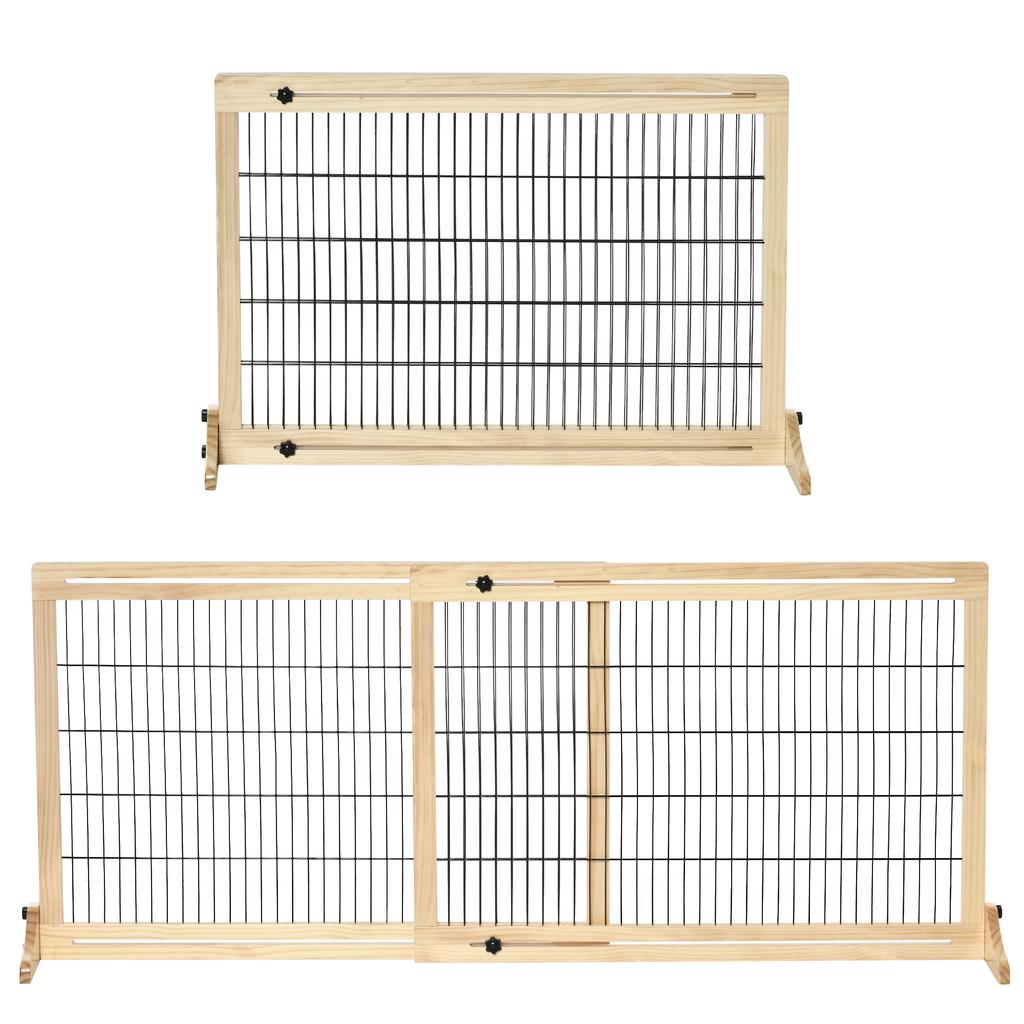 Freestanding Dog Gate, Foldable Pet Fence, Indoor Wood Barrier, Stair Gate with Support Feet, for Doorway, Hallway, Small and Medium Dogs