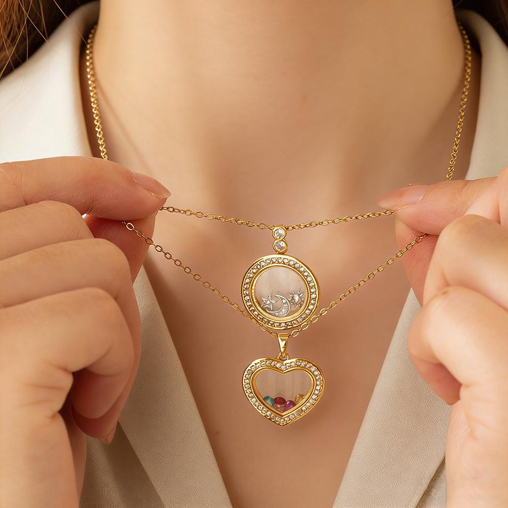 MamacitaSlay 316L Stainless Steel Heart Sun Moon Star Necklace 18K Gold Plated Waterproof Jewelry For Women Party Everyday Wear