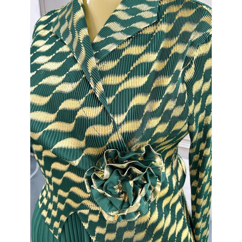 

Африканский орган плиссе Длинный рукав Лацкан Цветочная отделка Обманка Двойка Бронзовый принт Комбинезон Длинное платье Длинное платье Dark green All yards