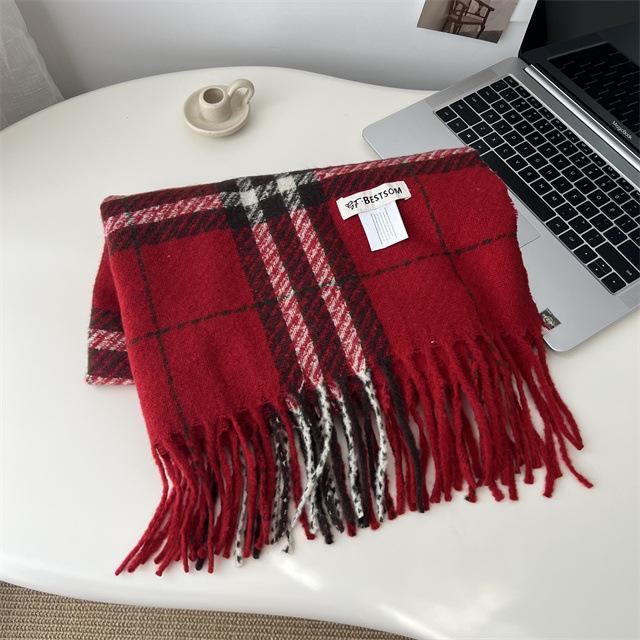Red Plaid Scarf for Girls New Winter Scarf Warm Thick Shawl Versatile Christmas Gift To Protect Against Cold Waves