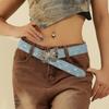 Women's Fashion Versatile Denim Belt with Butterfly Light Blue 3.8cm Wide