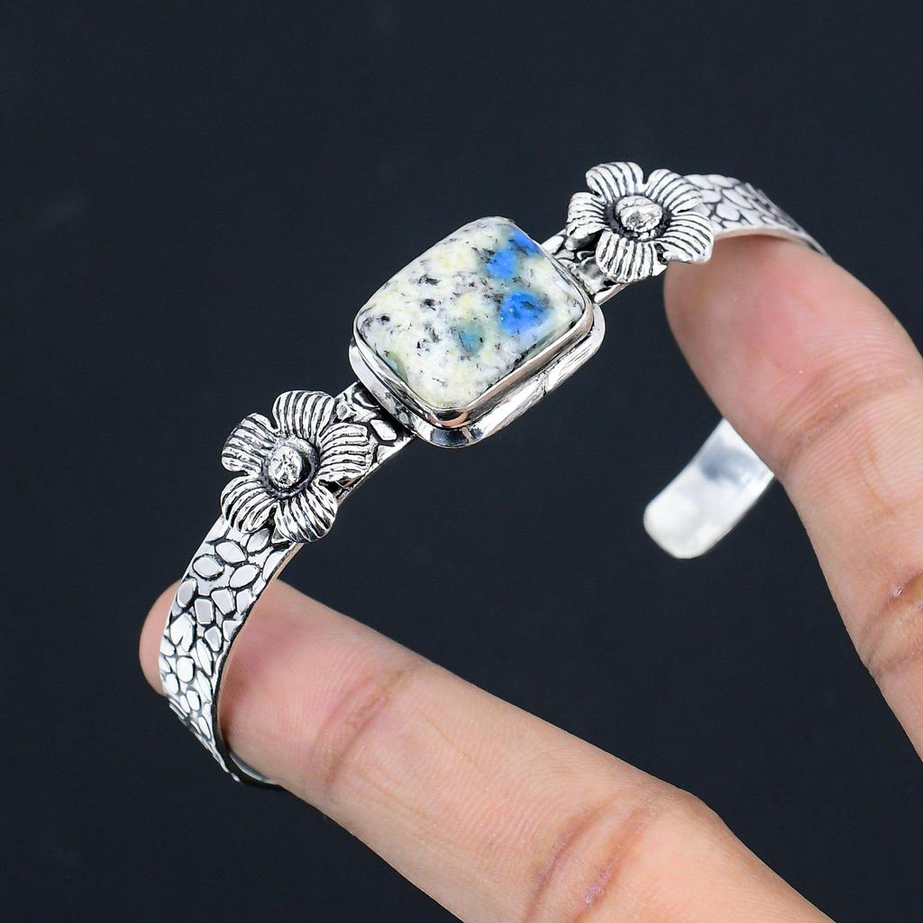 Mothers day Deal K2 Jasper Gemstone Flower Daughter Bangle Bracelet 925 Silver