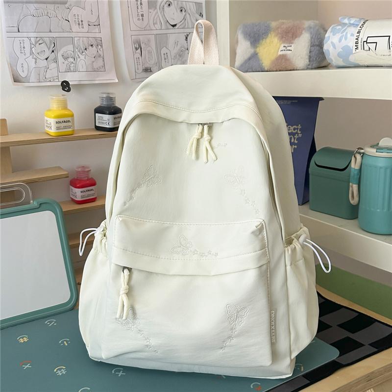Cute Butterfly Embroidered School Backpack with Front Pocket Casual Daypack for Girls Daily Use