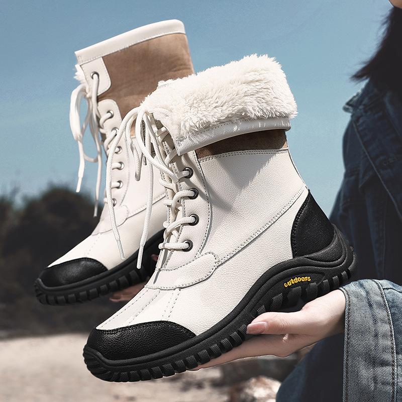 High-top cotton boots, winter outdoor snow boots, women's piled thickened warm large-size waterproof casual sports cotton shoes