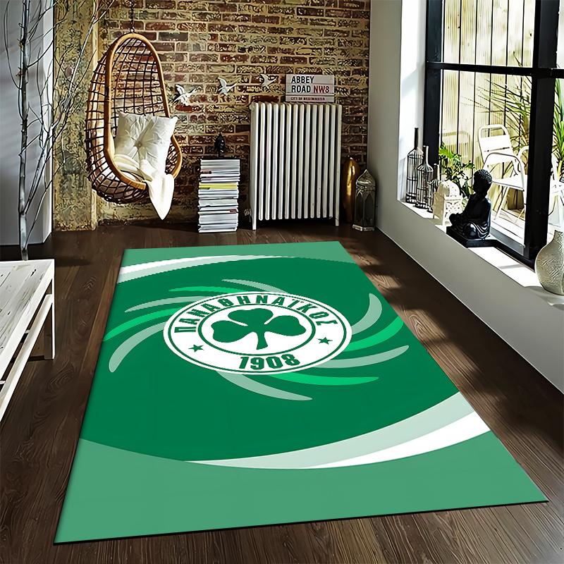 Grüner Teppich mit Panathinaikos Kleeblatt-Logo 1908, Sport-Dekor-Teppich Geeignet für den Einsatz als Antirutschmatte für Wohnzimmer Schlafzimmer Sofas