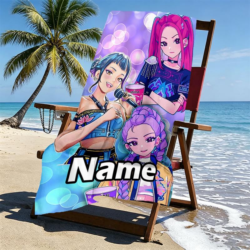 Asciugamano da Spiaggia Personalizzato con Nome KPop Hunters Print, per Viaggio Campeggio Festa in Spiaggia Decorazione Casa, Regalo di Compleanno per Famiglia e Amici