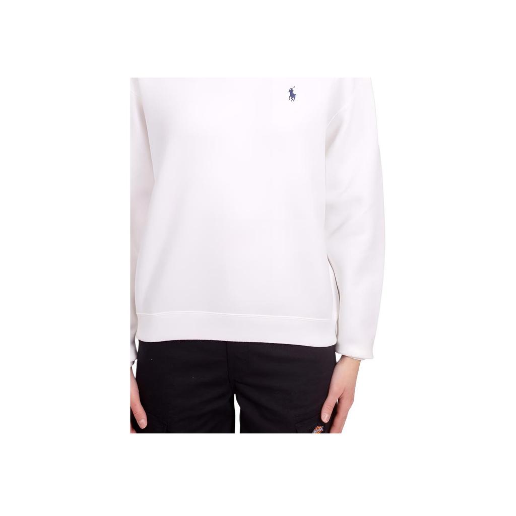 Polo Ralph Lauren FW23 Solid Color Equestrian Logo Blended Knit Crewneck Loose Sweatshirt Women sweatshirt White 211943006-001