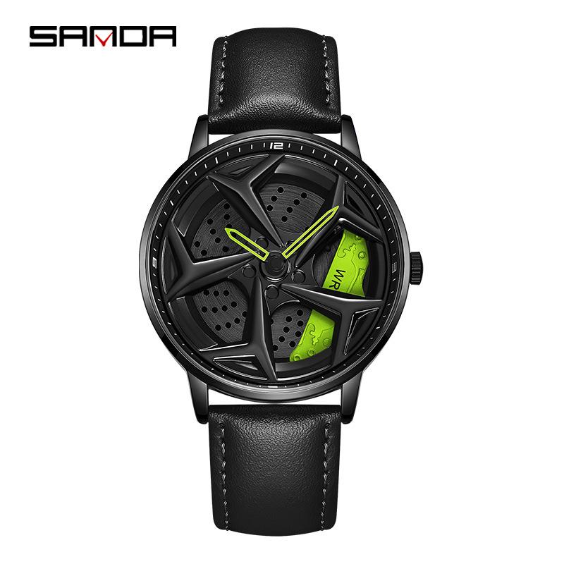 Sanda Men's Waterproof Alloy Quartz Watch with Creative Rotating Dial