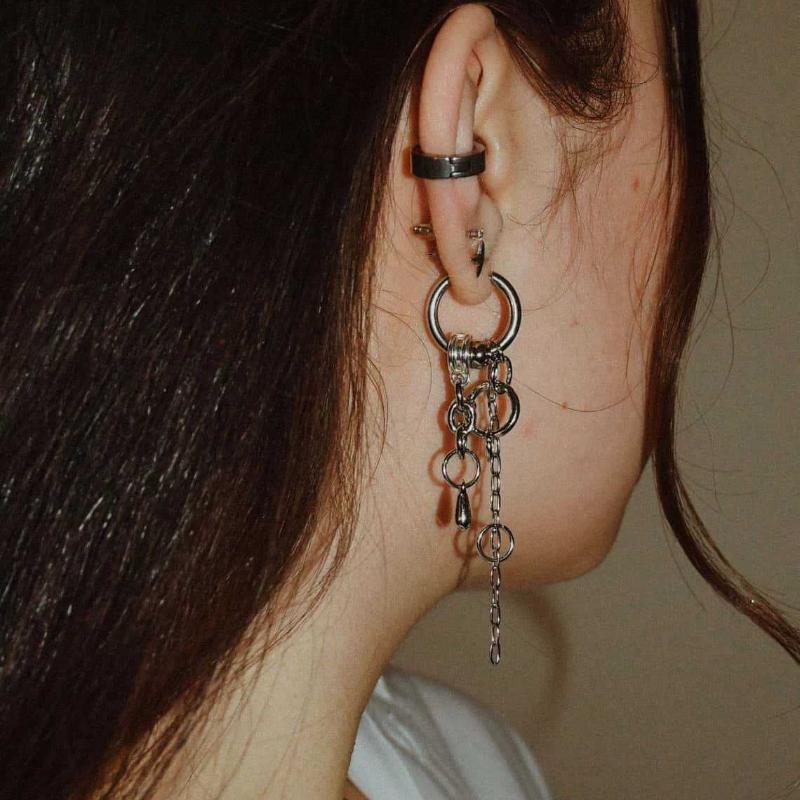 Goth Jewelry Horseshoe Hoop Chain Earrings For Women Punk Charms Irregular Drop Earrings Grunge Accessories Korean Fashion