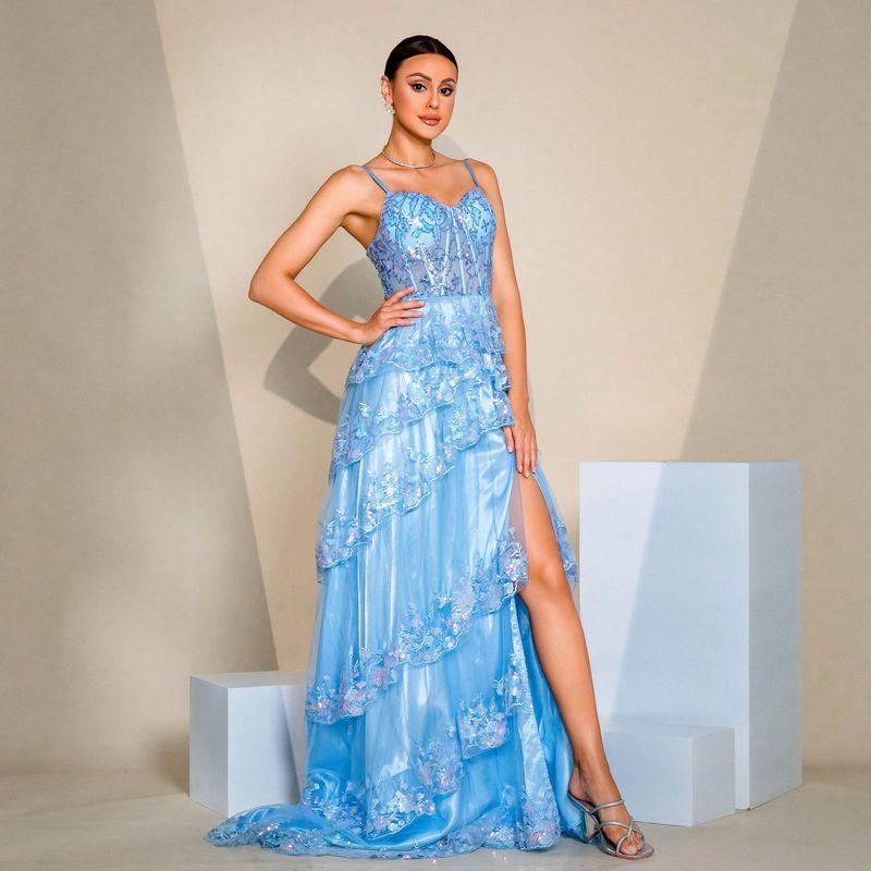 Cross-Border European and American High-End Elegant Birthday Sexy Long Sequined High-Quality Evening Dress Bridesmaid Dress Blue S