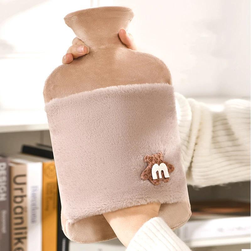 2000ml Plush PVC Water Bottle Bag Water-filling Hot-water Bag for Female Warm Belly Hands and Feet Warmer Water Bag