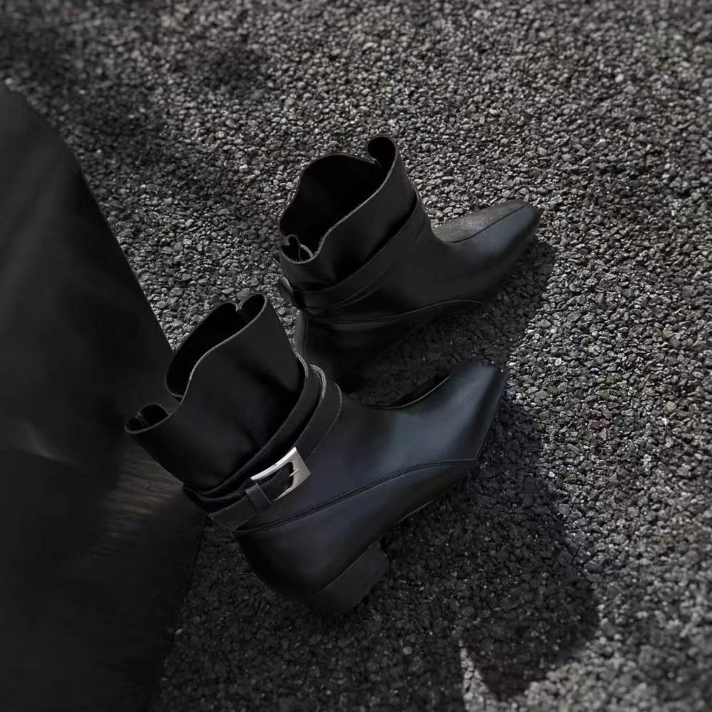 

Модные Новые Ретро Британский Стиль Рукав Маленький Квадратный Носок Ботильоны Женские Пряжка Ремень Толстый Каблук Зауженные Модные Ботинки 35