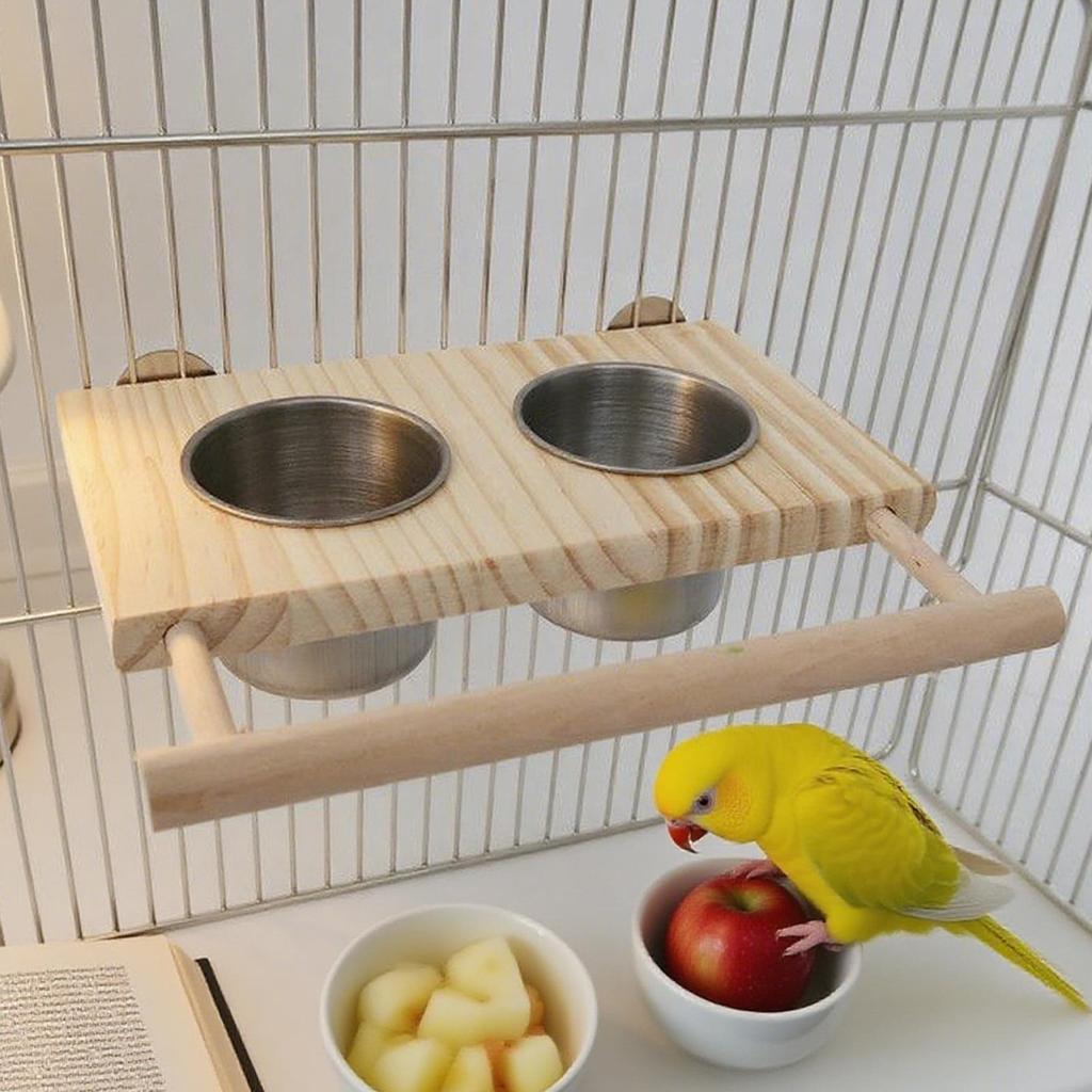 Vogel zitstok Vogelstandaard Waterbakje Conure Speeltjes Houten Huisdierbenodigdheden Met Roestvrijstalen Bakjes Voor Parkiet Conure Cockatiel