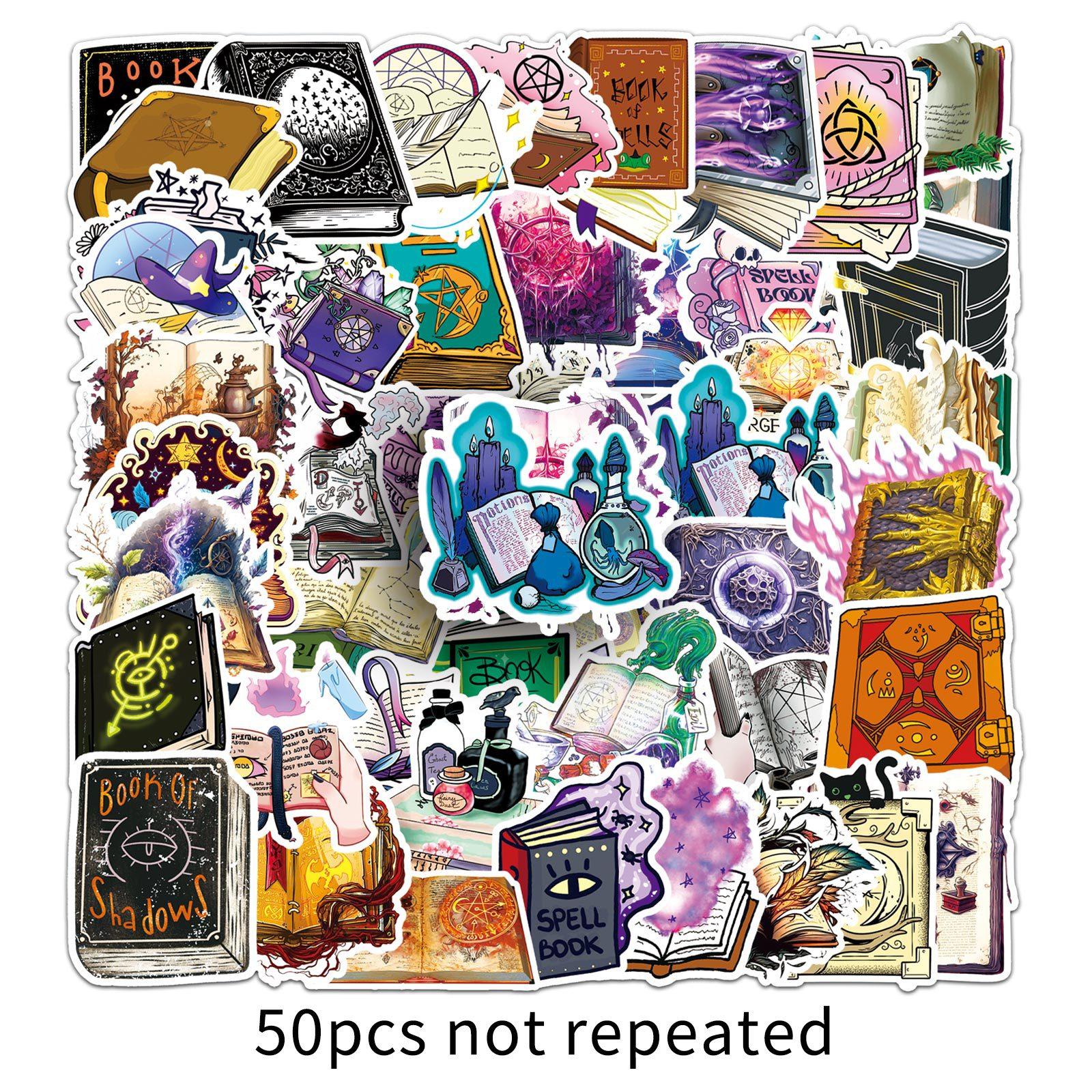 

50 Магических Книг Дудл Личность Ведьма Мультяшные Наклейки Декоративные Наклейки для Водного Стакана Чемодана Водонепроницаемые