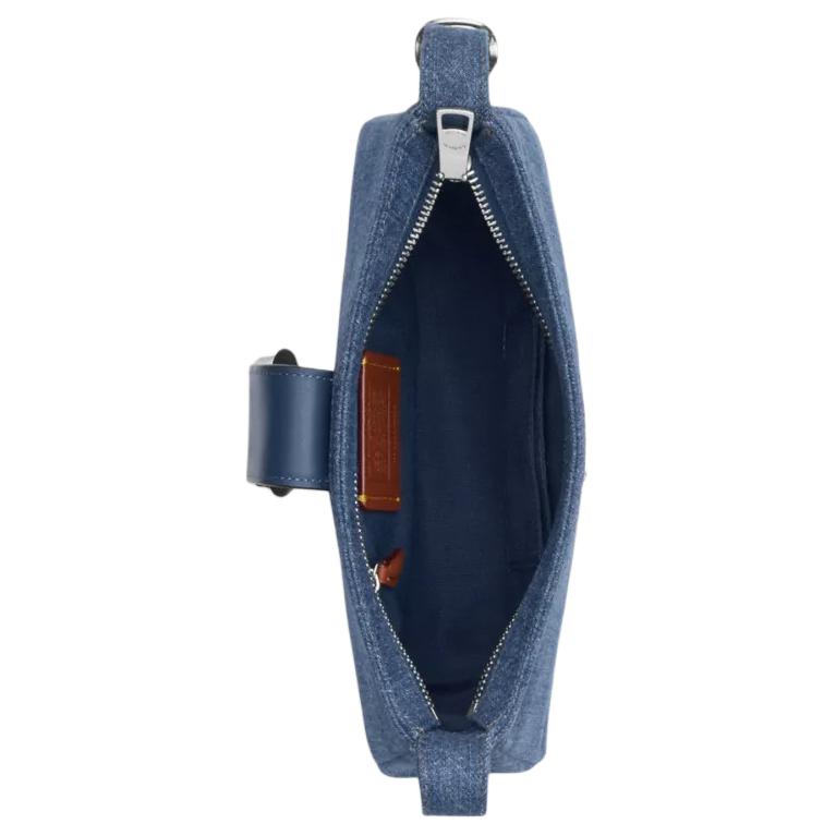 Coach Blue Denim Hobo Shoulder Bag with Signature Logo Turnlock & Silver Hardware for Daily Use