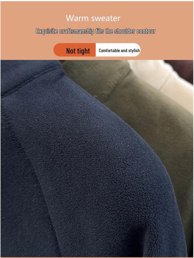 Herren Stickerei Wolle Plüsch Halbreißverschluss Hoodie - Verdicktes Herbst/Winter Basisschicht Oberteil