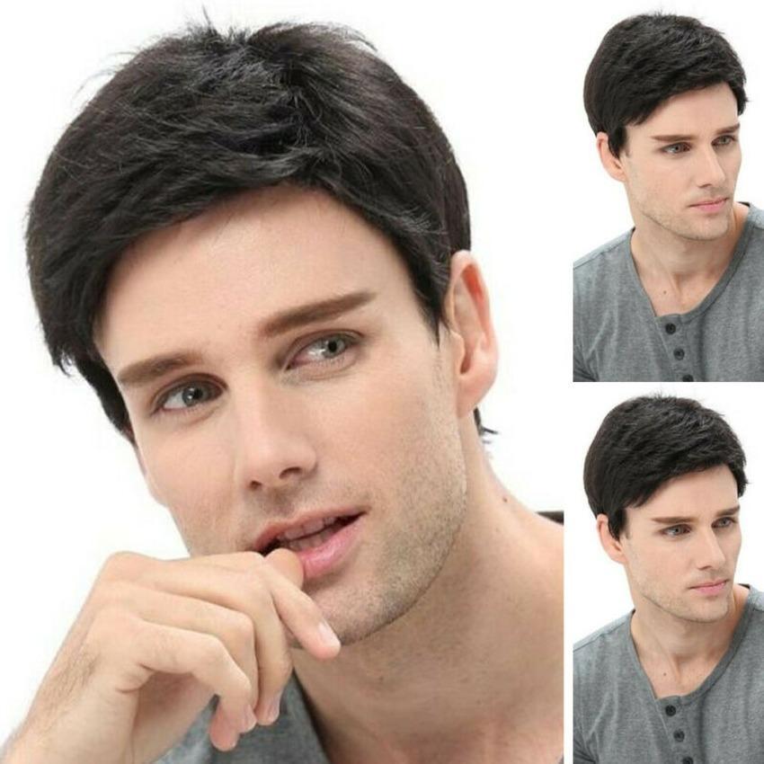 Buy Men's Full Hair Wigs Black Short Straight Fake Hair Hairpiece