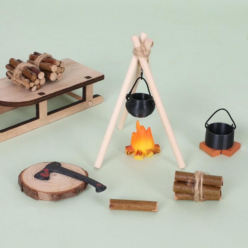 1/12 Scale Mini Firewood Stack Sleigh For DIY Camping Detailed Craft For Miniature Landscapes