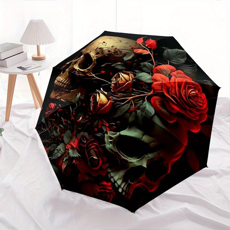 

1pc Skulls in Bloom Cartoon Umbrella, Portable 3-Fold Compact Umbrella, Suitable for Camping, Hiking and Travel, Ideal Easter Birthday Gift for Family