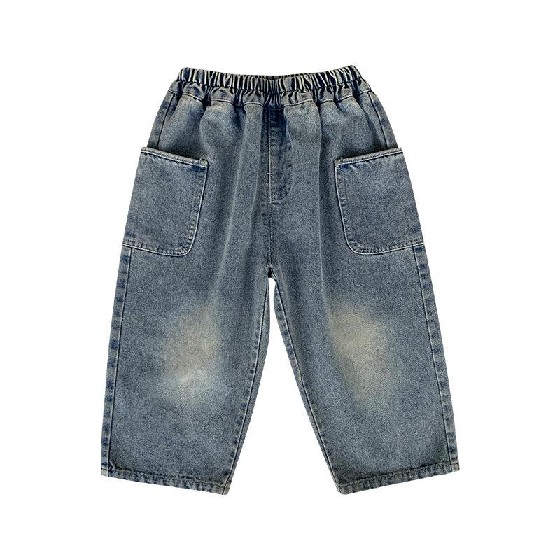 Spring and Autumn Children's Pocket Wide Leg Jeans Contrast Loose Relaxed Pants for Boys and Girls Jeans Baby Kids Trousers