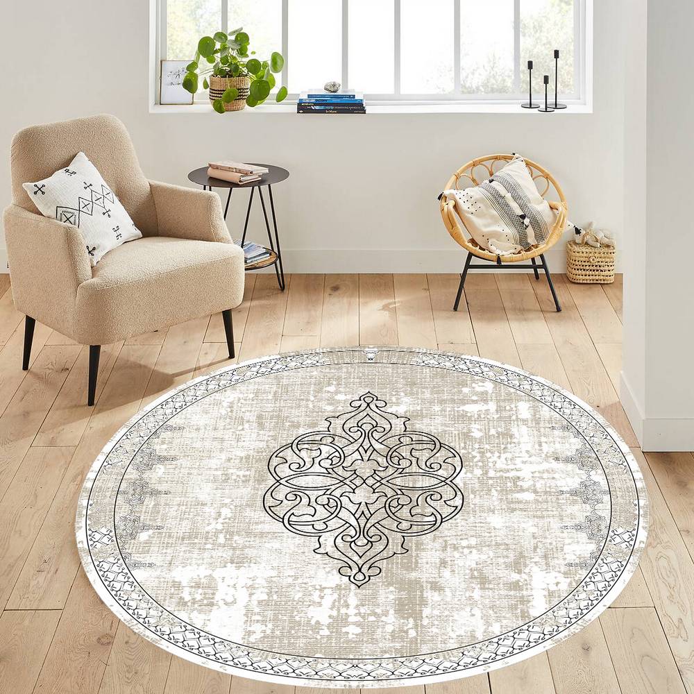 

Rovigo Home Моющийся круглый ковер с принтом RHM7295-SD1126 100x100 кремовый
