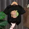 Funny T Shirt Capybara With Turtle Loves Bubble Milk Tea Printed T Shirt Girls/Boys Kawaii Kids Clothes Harajuku Shirt Tops