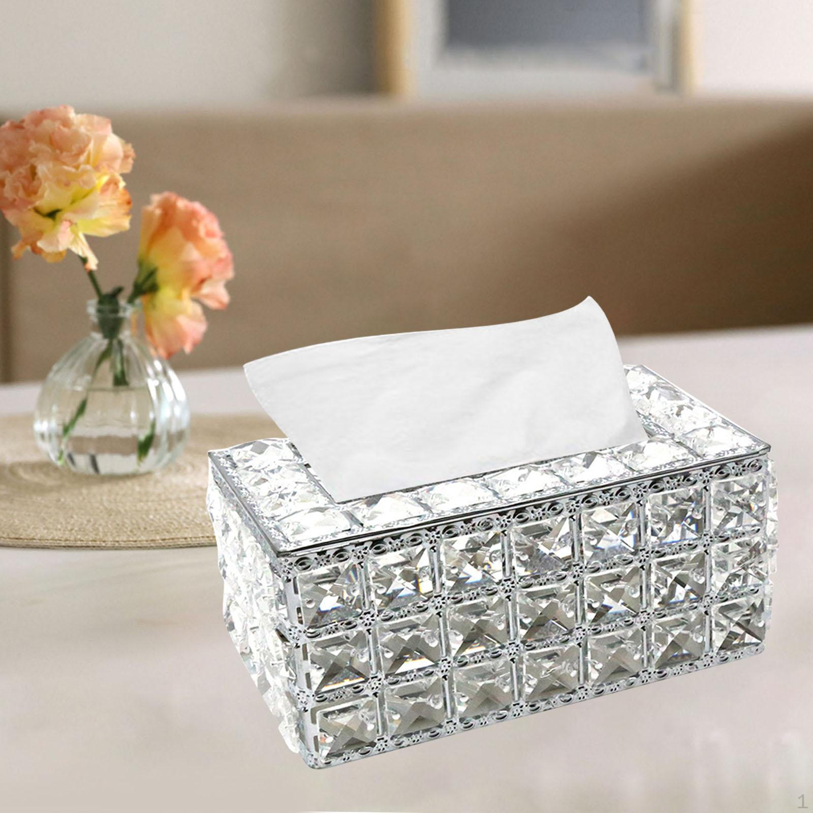 

Crystal Tissue Rectangular Elegant Bling Holder Decorative Napkin Container for Dresser, Silver