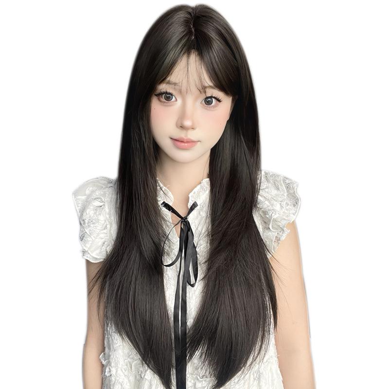 Logical Cat Women's Long Straight Hair Wig with Air Bangs - Natural Full Head Celebrity Style