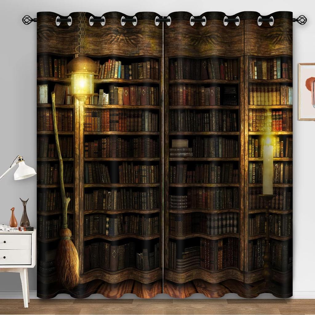 Tende Libreria Libreria Vintage Stampate Digitalmente 3D Soggiorno Camera da Letto Retrò Biblioteca Tende per Finestre Decorazione Casa Personalizzato