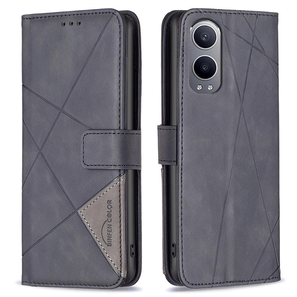 BINFEN COLOR For OnePlus Nord CE4 Lite 5G/Oppo K12x 5G (China) Phone Cases Wallet Stand Geometry Imprinted Leather Cover