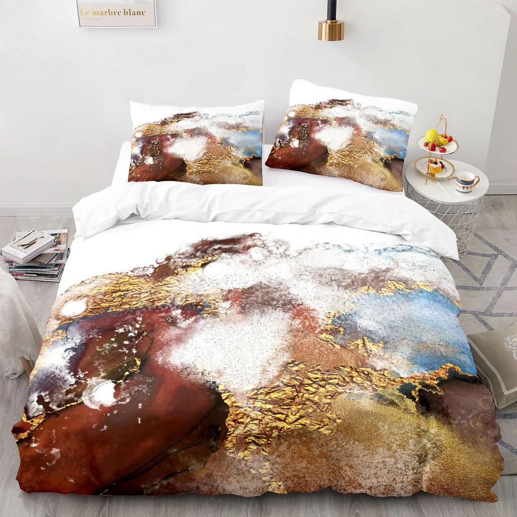 Modern Gold Blue Marble Soft Duvet Cover Women Kid Gift Gliter Abstract Marble Luxurious Ink Plus Wash Art Theme Bedrom Decorations